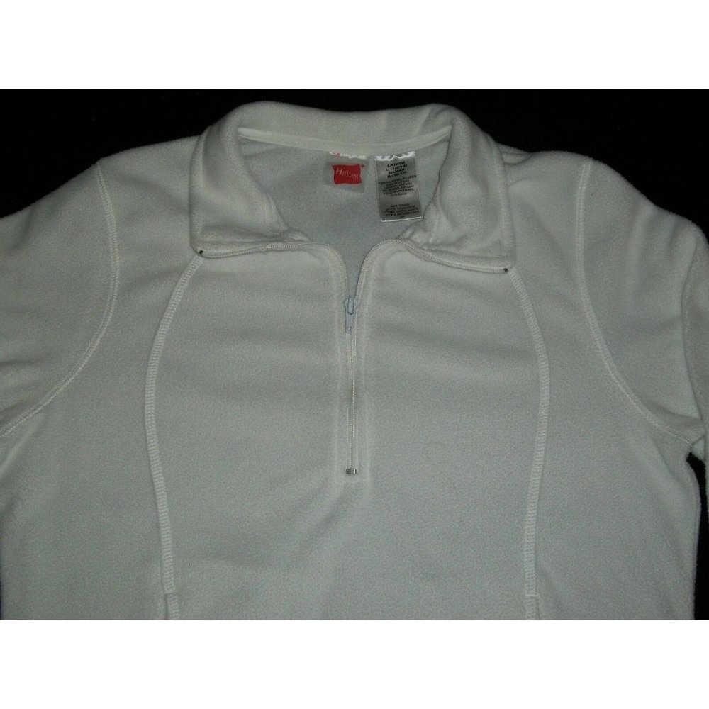 Hanes Women's Fleece Sweatshirt Size L White Zipper Collar Pockets